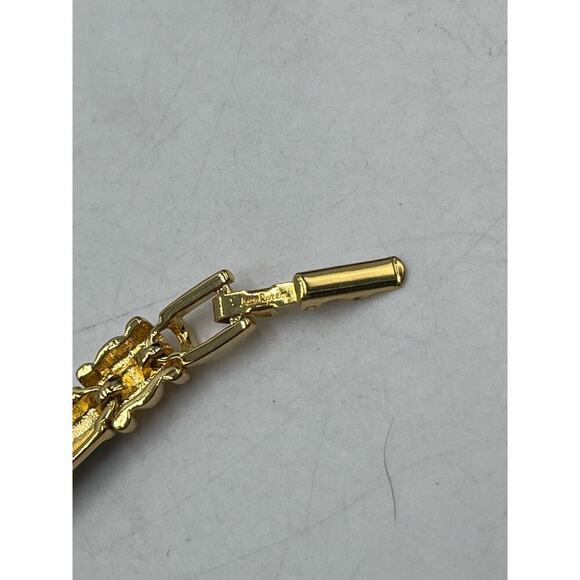 Joan Rivers Signed Vintage Gold Tone and Green Enamel Bracelet Snap Closure - Picture 9 of 10